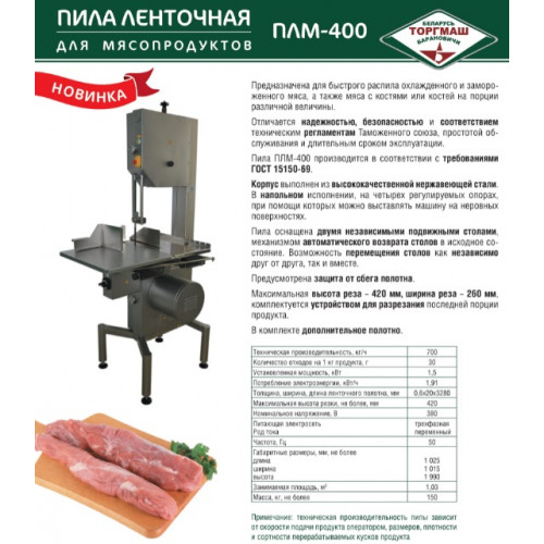 Пила ленточная для мяса ТОРГМАШ ПЛМ-400