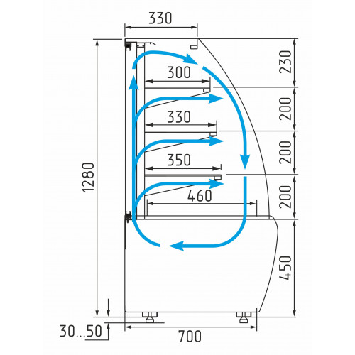 Витрина кондитерская CARBOMA K70 VM 0,6-2 9006-9005 (открытая) STANDARD