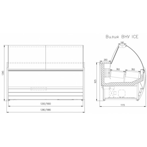 Витрина для мороженого ENTECO ВИЛИЯ 180 ВН ICE МДФ