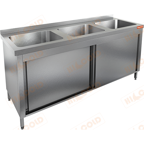 Стол производственный закрытый купе с моечными ваннами HICOLD НСЗК3М-18/7Б